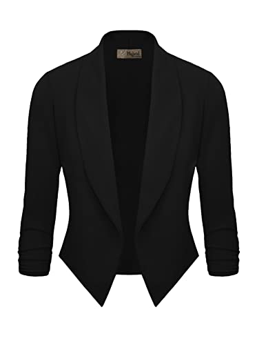 Womens Casual Work Office Open Front Blazer Jacket with Removable Shoulder Pads JK1133 1073T Black XL