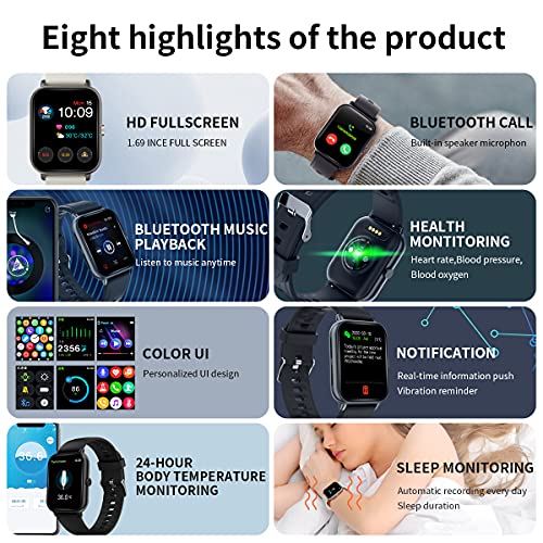 Smart Watch with Call/Text (Call Receive/Dial)for Android and iOS phones Compatible with iPhone Samsung,Fitness Tracker with Heart Rate,Blood Pressure,body temperature and Sleep Monitor for Men Women