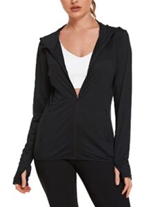 coorun women's upf 50+ sun protection hoodie jacket lightweight full zip running jacket athletic jacket with thumb holes