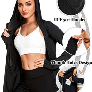 COOrun Women's UPF 50+ Sun Protection Hoodie Jacket Lightweight Full Zip Running Jacket Athletic Jacket with Thumb Holes