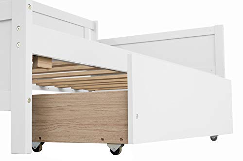 AWQM Twin Bed Frame with Storage & 2 Drawers,Wood Twin Platform Bed Frame with Headboard and Footboard,Twin Daybed for Kids Toddler Girls Boys, No Box Spring Needed,White