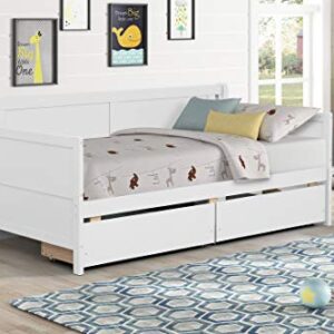 AWQM Twin Bed Frame with Storage & 2 Drawers,Wood Twin Platform Bed Frame with Headboard and Footboard,Twin Daybed for Kids Toddler Girls Boys, No Box Spring Needed,White