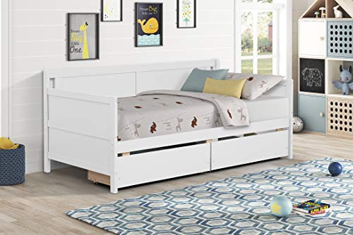 AWQM Twin Bed Frame with Storage & 2 Drawers,Wood Twin Platform Bed Frame with Headboard and Footboard,Twin Daybed for Kids Toddler Girls Boys, No Box Spring Needed,White