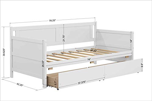 AWQM Twin Bed Frame with Storage & 2 Drawers,Wood Twin Platform Bed Frame with Headboard and Footboard,Twin Daybed for Kids Toddler Girls Boys, No Box Spring Needed,White