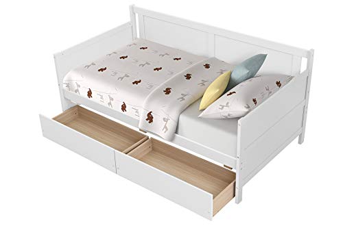 AWQM Twin Bed Frame with Storage & 2 Drawers,Wood Twin Platform Bed Frame with Headboard and Footboard,Twin Daybed for Kids Toddler Girls Boys, No Box Spring Needed,White