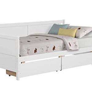 AWQM Twin Bed Frame with Storage & 2 Drawers,Wood Twin Platform Bed Frame with Headboard and Footboard,Twin Daybed for Kids Toddler Girls Boys, No Box Spring Needed,White