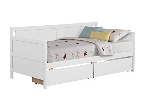 AWQM Twin Bed Frame with Storage & 2 Drawers,Wood Twin Platform Bed Frame with Headboard and Footboard,Twin Daybed for Kids Toddler Girls Boys, No Box Spring Needed,White