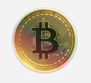 crypto-fosho - holographic bitcoin sticker, btc coin vinyl sticker - 3" by 3" crypto gear, perfect for laptop, window, vehicle, home, office, dorm and more!