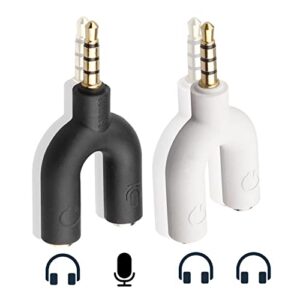 (2 pack) headset splitter 3.5mm jack, headphone and mic y splitter, dual headphone jack adapter, double headset adapter, trrs 4 pins audio jack.