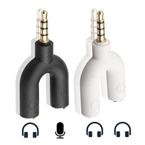 (2 Pack) Headset Splitter 3.5mm Jack, Headphone and Mic Y Splitter, Dual Headphone Jack Adapter, Double Headset Adapter, TRRS 4 pins Audio Jack.