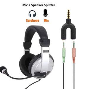 (2 Pack) Headset Splitter 3.5mm Jack, Headphone and Mic Y Splitter, Dual Headphone Jack Adapter, Double Headset Adapter, TRRS 4 pins Audio Jack.