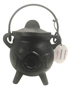 crystalo - triple moon cast iron cauldron with lid size-2.5"d 4.25"h