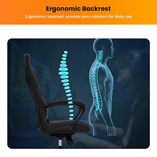 Office Chair PC Gaming Chair Cheap Desk Chair Ergonomic PU Leather Executive Computer Chair Lumbar Support for Home Office (Blue, DAL)