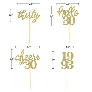 24 PCS Gold Glitter 30th Birthday Cupcake Toppers for Celebrating Thirty Years Old Birthday Party Decorations for 30th Anniversary Party Supplies