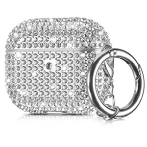 airpods 3 case, filoto bling crystal airpod 3rd generation case cover for women girls, cute sturdy air pod 3 protective accessories with lobster clasp keychain(silver)