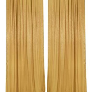 SHERWAY 2 Panels 4.8 Feet x 10 Feet Deep Gold Thick Satin Wedding Backdrop Drapes, Non-Transparent Window Curtains for Party Ceremony Stage Decoration