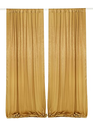 SHERWAY 2 Panels 4.8 Feet x 10 Feet Deep Gold Thick Satin Wedding Backdrop Drapes, Non-Transparent Window Curtains for Party Ceremony Stage Decoration