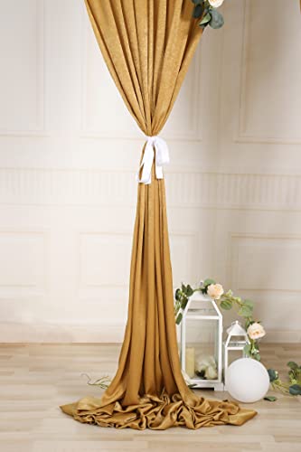 SHERWAY 2 Panels 4.8 Feet x 10 Feet Deep Gold Thick Satin Wedding Backdrop Drapes, Non-Transparent Window Curtains for Party Ceremony Stage Decoration