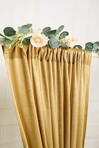 SHERWAY 2 Panels 4.8 Feet x 10 Feet Deep Gold Thick Satin Wedding Backdrop Drapes, Non-Transparent Window Curtains for Party Ceremony Stage Decoration