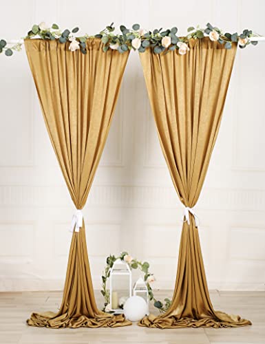 SHERWAY 2 Panels 4.8 Feet x 10 Feet Deep Gold Thick Satin Wedding Backdrop Drapes, Non-Transparent Window Curtains for Party Ceremony Stage Decoration