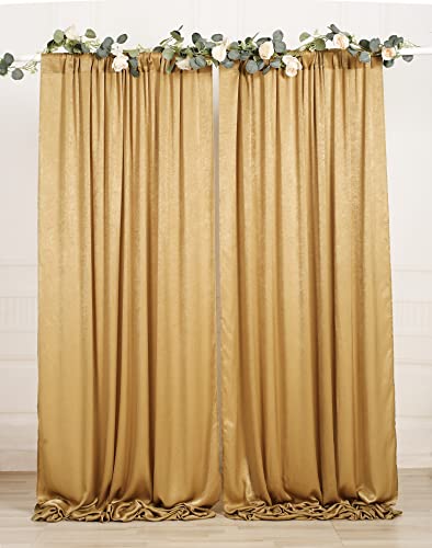 SHERWAY 2 Panels 4.8 Feet x 10 Feet Deep Gold Thick Satin Wedding Backdrop Drapes, Non-Transparent Window Curtains for Party Ceremony Stage Decoration