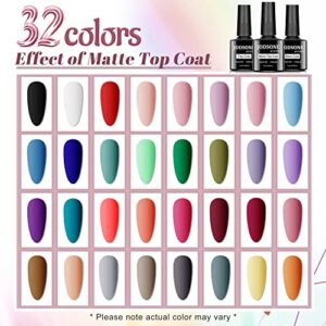 JODSONE 35 PCS Gel Nail Polish Set Base Coat No Wipe Top Coat Matte Top Coat Nail Polish Set - Gel Nail Kit with 32 Colors Gel polish Kit Green Blue Red Pink Collection Gifts for Women