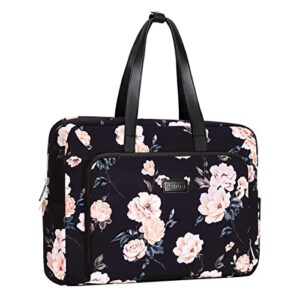mosiso laptop tote bag compatible with macbook air 15 m2 a2941 2023/pro 16 2023-2019 m2 a2780 m1 a2485 a2141, 15-15.6 inch notebook, camellia travel work briefcase with front pocket & pu handle, black