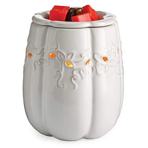 CANDLE WARMERS ETC. Illumination Fragrance Warmer- Light-Up Warmer for Warming Scented Candle Wax Melts and Tarts or to Freshen Room, White Pumpkin