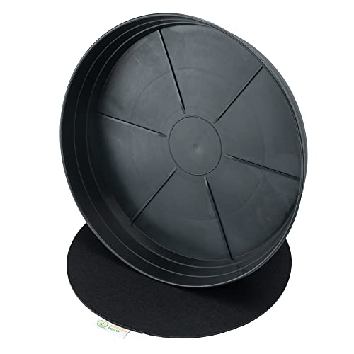 Garden Hour 20 Inch Extra-Large Plant Saucers for Potted Plants & Felt Mat for Floor Protection- Plastic Plant Trays for Indoors No Holes - Extra-Deep Drip Trays for Potted Plants - 20W x 3.7D in.