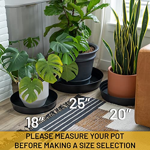 Garden Hour 20 Inch Extra-Large Plant Saucers for Potted Plants & Felt Mat for Floor Protection- Plastic Plant Trays for Indoors No Holes - Extra-Deep Drip Trays for Potted Plants - 20W x 3.7D in.