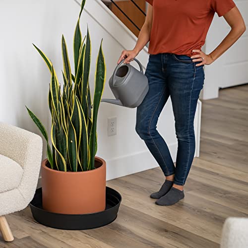 Garden Hour 20 Inch Extra-Large Plant Saucers for Potted Plants & Felt Mat for Floor Protection- Plastic Plant Trays for Indoors No Holes - Extra-Deep Drip Trays for Potted Plants - 20W x 3.7D in.