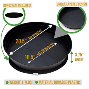 Garden Hour 20 Inch Extra-Large Plant Saucers for Potted Plants & Felt Mat for Floor Protection- Plastic Plant Trays for Indoors No Holes - Extra-Deep Drip Trays for Potted Plants - 20W x 3.7D in.