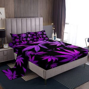 marijuana leaf bed sheets weed leaf botanical sheet set for kids men women adults cannabis leaves bed set luxury puple hemp sheets room decor 4pcs full size