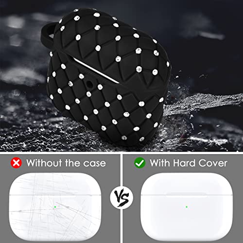 Airpods 3rd Generation Case for Women, Cute Glitter Rhinestone Airpod Gen 3 Cases Hard Cover with Keychain Compatible with Apple Wireless iPod 3rd Charging Case 2021, Black