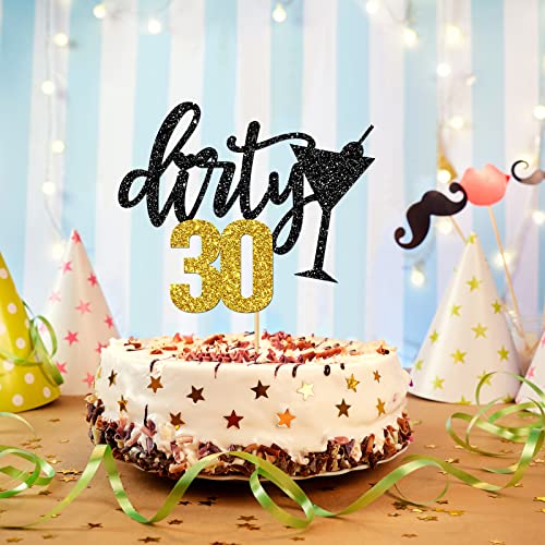 WeBenison Dirty 30 Cake Topper 30th Birthday Cake Supplies Boy or Girl Dirty Thirty Birthday Party Decorations Black Gold Glitter