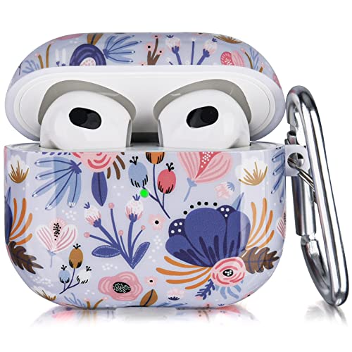 Airpods 3rd Generation Case, CAGOS Cute Airpod Gen 3 Case Floral Hard Protective Cover for Women Girls Compatible with Apple iPod 3rd Generation Charging Case (Light Blue)