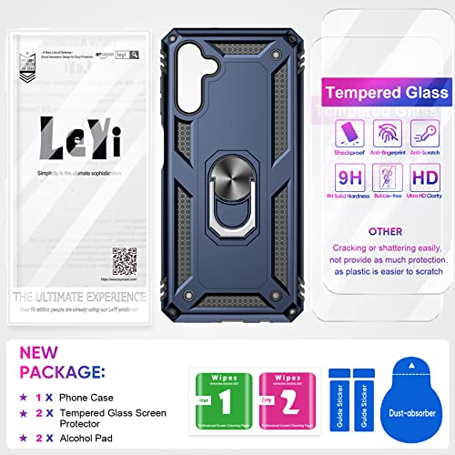 LeYi for Samsung A13 5G Case, A 13/A04S/ A04 Phone Case with Stand and [2 Pack] Tempered Glass Screen Protectors, [Military-Grade] Rugged Case Cover with Magnetic Ring Galaxy A13 5G/ A04S/ A04, Blue