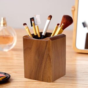 Wooden Pen Box Desktop Stationery Organizer Creative Simple Solid Natural Wood Pencil Holder for Office Supplies (Black Walnut)