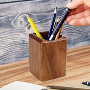 Wooden Pen Box Desktop Stationery Organizer Creative Simple Solid Natural Wood Pencil Holder for Office Supplies (Black Walnut)