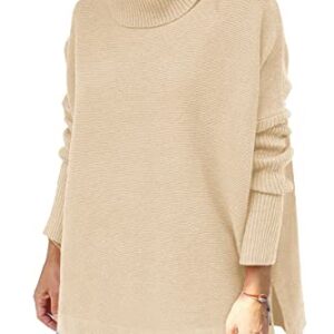 LILLUSORY Clothes Sweaters for Women 2023 Outfit Clothing Long Batwing Sleeve Spilt Hem Tunic Pullover Sweater Knit Tops Apricot