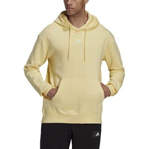 adidas essentials feelvivid cotton fleece drop shoulder hoodie - mens casual l, almost yellow, hk2824