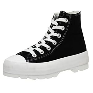 CUSHIONAIRE Women's Vespa high top Canvas Sneaker +Memory Foam and Side Zipper, Black/White 11