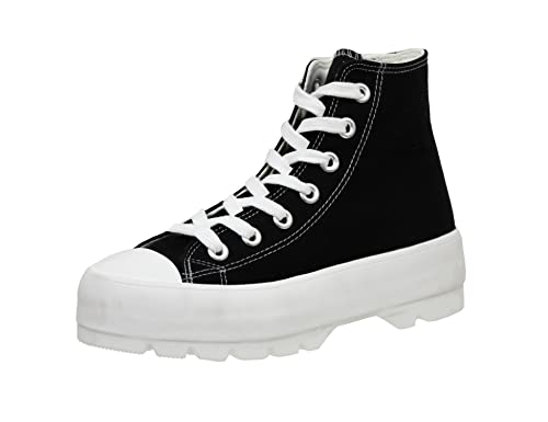 CUSHIONAIRE Women's Vespa high top Canvas Sneaker +Memory Foam and Side Zipper, Black/White 11