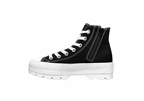 CUSHIONAIRE Women's Vespa high top Canvas Sneaker +Memory Foam and Side Zipper, Black/White 11