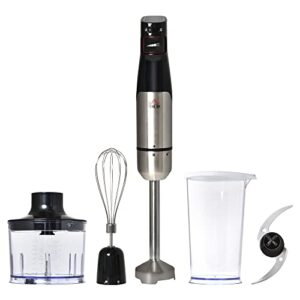 homcom immersion hand blender, 400w 4-in-1 handheld stick blender with adjustable speed, 500ml chopper, egg whisk, 800ml measuring cup, and stainless steel blades, silver/black