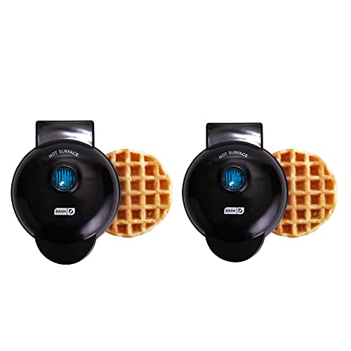 DASH Mini Waffle Maker (2 Pack) for Individual Waffles Hash Browns, Keto Chaffles with Easy to Clean, Non-Stick Surfaces, 4 Inch, Black