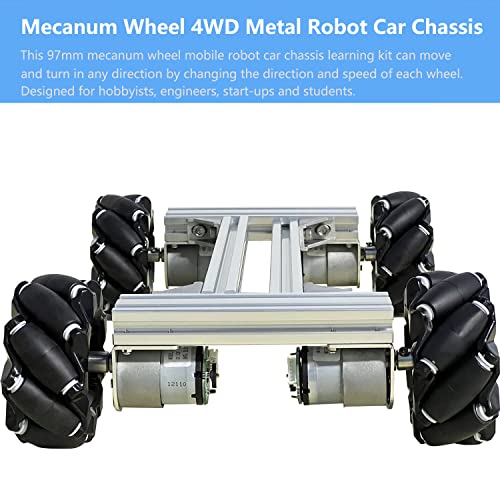 Mecanum Wheel 4wd Metal Robot Car Chassis Remote Control Learning Kit for Arduino Raspberry Pie Microbit with DC Encoder Motor, DIY Steam AGV ROS AI Move Education Platform Robotic Functional Model