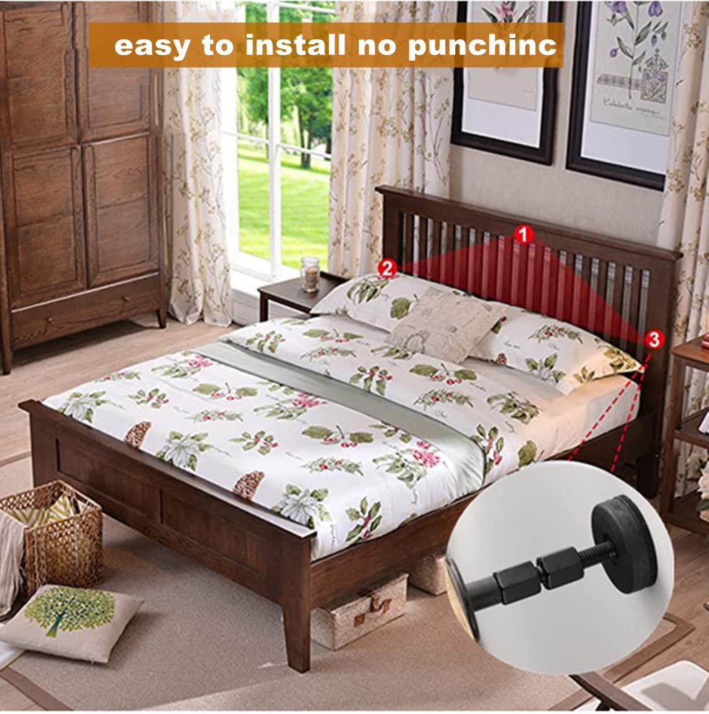 NatureMan 2 Pieces of Black Adjustable Threaded Bed Frame Anti-Shake Tool, Headboard Stoppers，Bed stoppers ，Wall Bed headboard Anti-Shake Fixer to Prevent loosening, Easy to Install (1.1-2.5 inches)