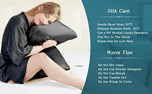 Silk Pillowcase for Hair and Skin with Hidden Zipper, Natural Mulberry Silk Pillowcase+Silk Eyemask, Queen 20''x30'' Both Side Allergen Proof Soft Smooth 20 Momme 600 Thread Count Silk Pillow Cover
