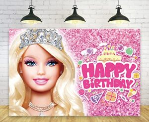 barbie backdrops for girl birthday party decorations supplies, barbie theme birthday photo background for cake table decorations, happy birthday barbie banner, polyester 7x5ft, birthday pink barbie